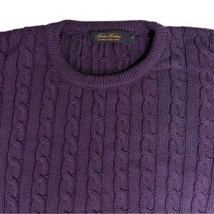 Vintage Brooks Brothers Cable Knit Sweater Men Large Purple Chunky Fisherman USA
